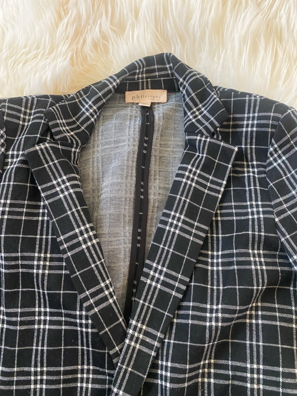 Philosophy Black and White Plaid Notch Lapel Blazer
